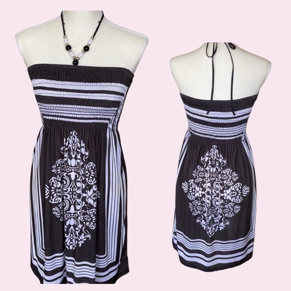 Christina Love Dresses & Skirts - Christina Love Smocked Tube Top Dress Paisley Gray White Beaded Halter M